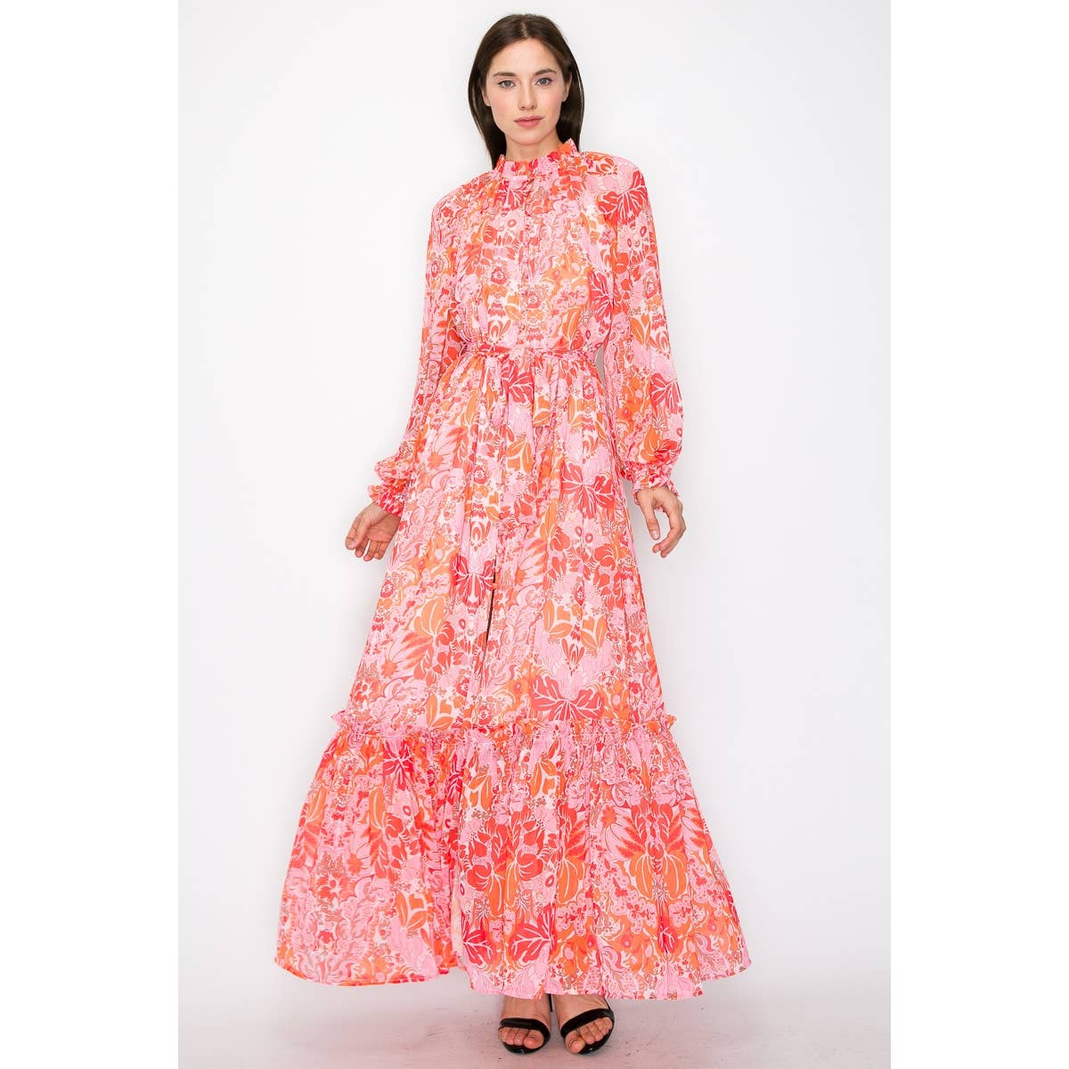 Floral print button down closure self tie maxi dress - Premium  from INA - Just $82! Shop now at Ida Louise Boutique