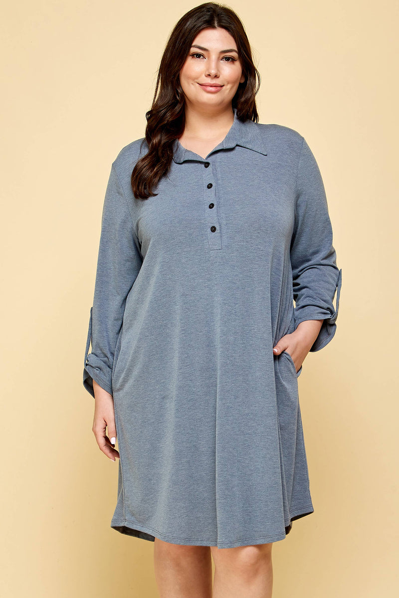 Plus Size Solid Button Up Collared Knee Length Dress - Premium Dresses from Emerald Collection - Just $48! Shop now at Ida Louise Boutique