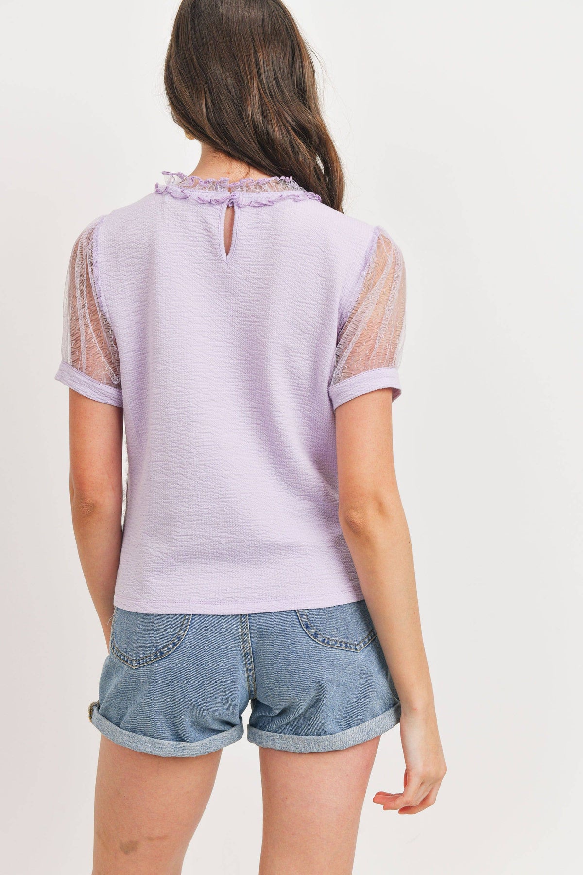 Lavender Dotted Mesh Overlay Blouse - Premium Tops from Sweet Rain - Just $46! Shop now at Ida Louise Boutique