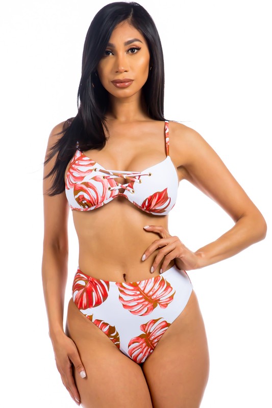 Two Piece Tropical Leave Print Bikini - Premium swimsuit from Mermaid Swimwear - Just $58! Shop now at Ida Louise Boutique