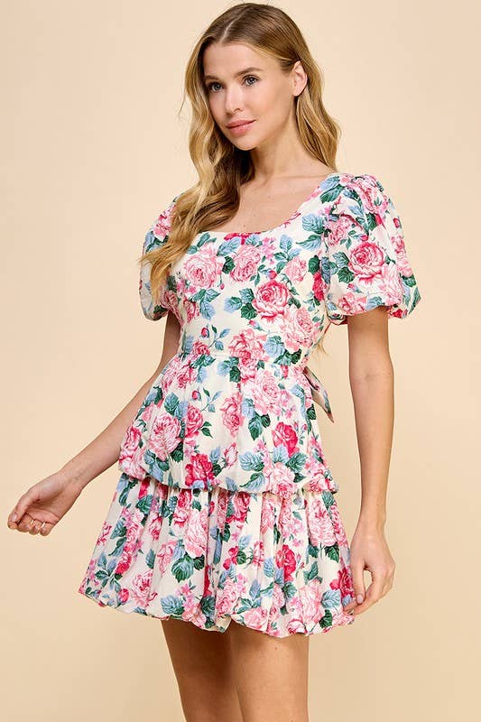 Bubble Hem Floral Mini Dress - Premium Dresses from TCEC - Just $74! Shop now at Ida Louise Boutique