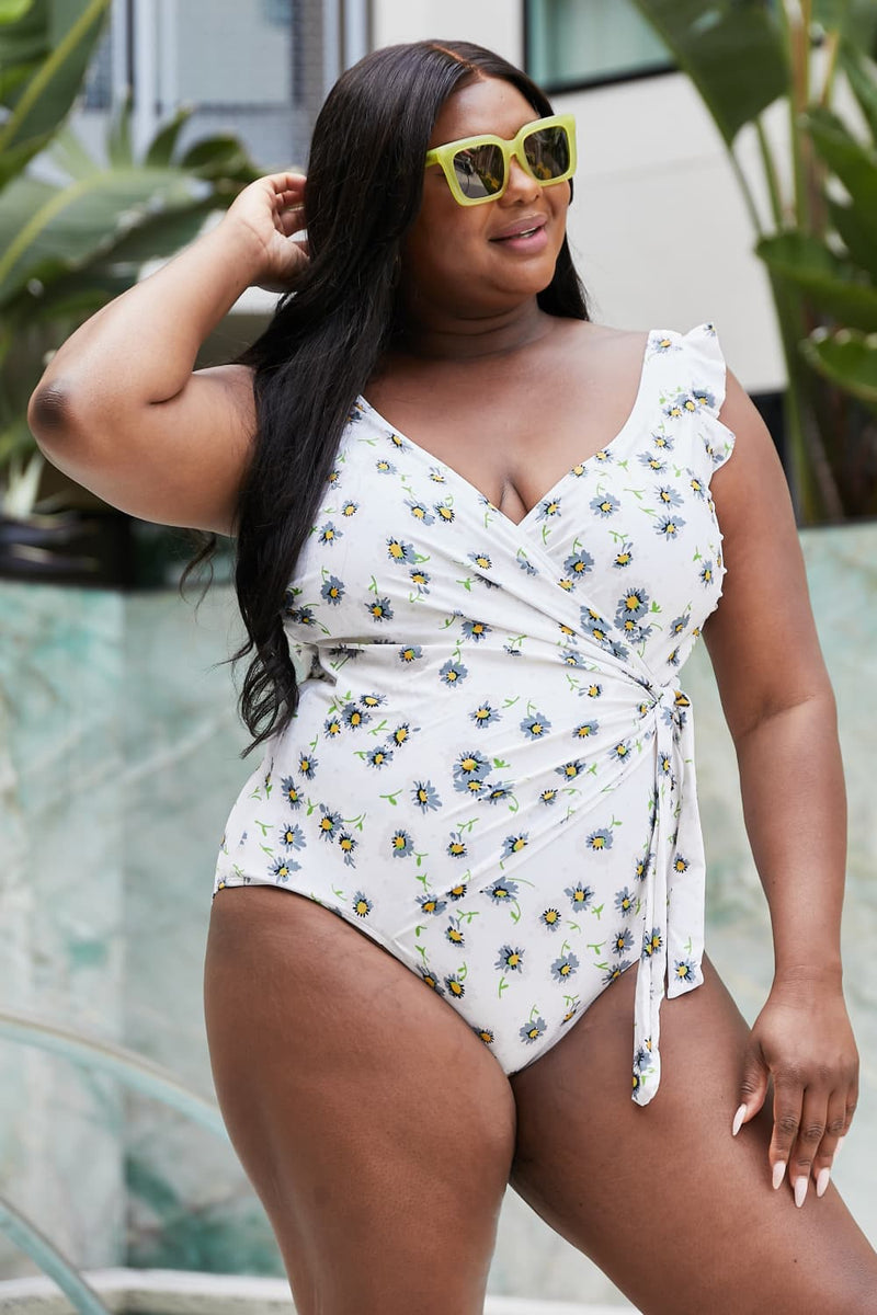 Marina West Swim Float On Ruffle Faux Wrap One-Piece in Daisy Cream - Premium swim from Trendsi - Just $53! Shop now at Ida Louise Boutique