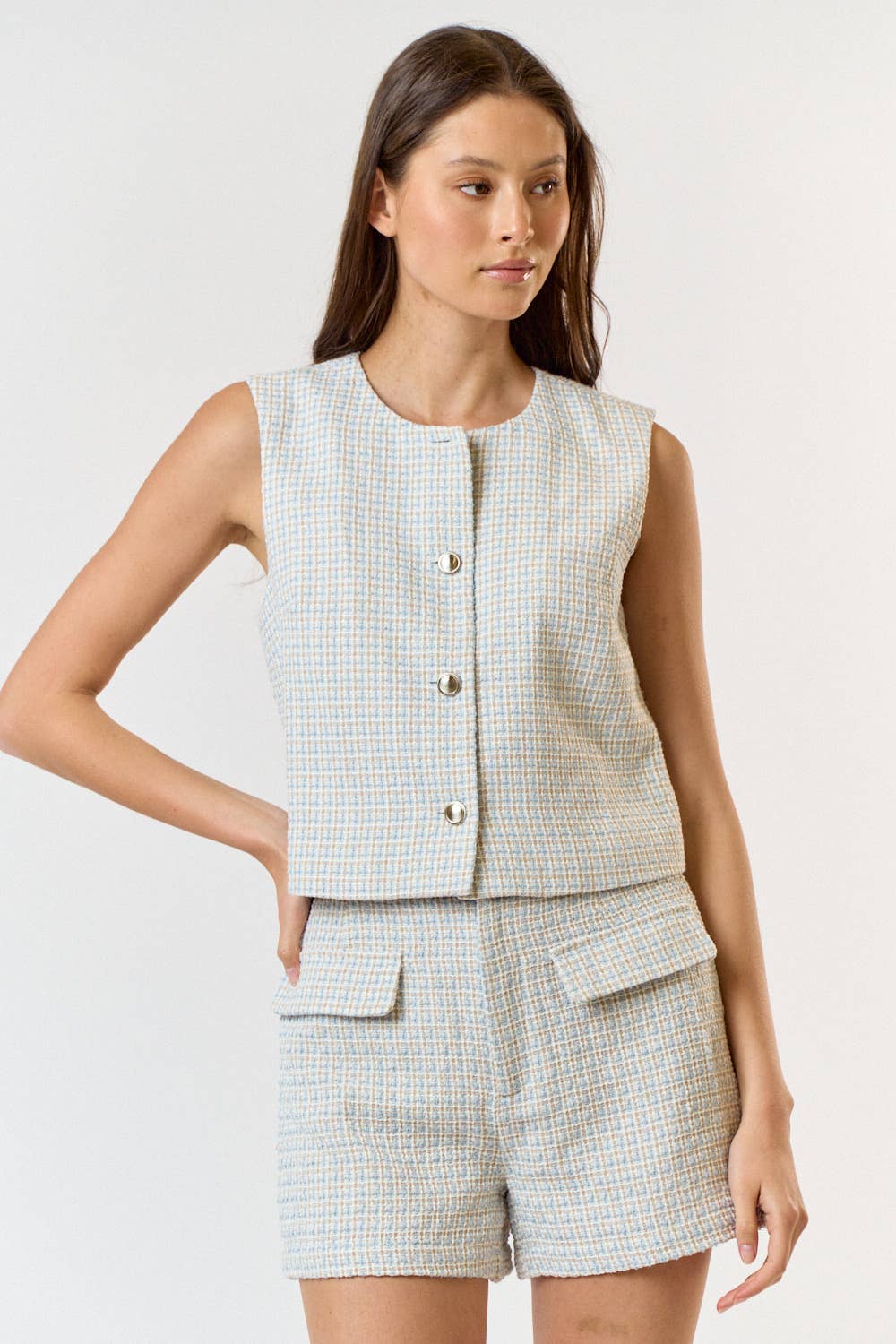 Button Down Tweed Vest - Premium Shorts from Lalavon - Just $50! Shop now at Ida Louise Boutique