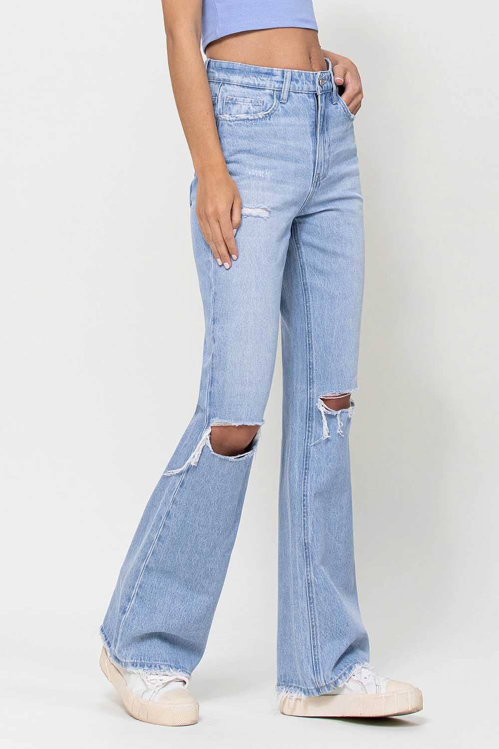Vervet 90's Super High Distressed Flare Jeans - Premium Jeans from VERVET by FLYING MONKEY - Just $72! Shop now at Ida Louise Boutique