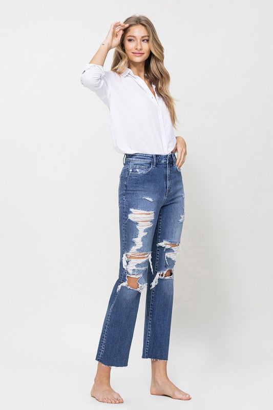 Distressed High Rise Ankle Relaxed Straight Jeans - Premium Jeans from Flying Monkey - Just $70! Shop now at Ida Louise Boutique