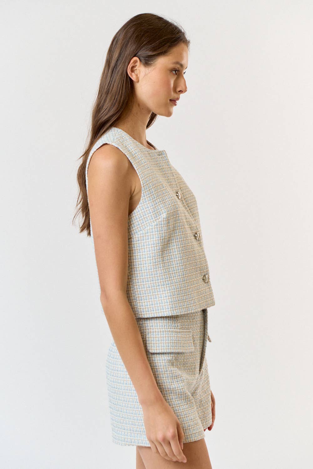 Button Down Tweed Vest - Premium Shorts from Lalavon - Just $50! Shop now at Ida Louise Boutique