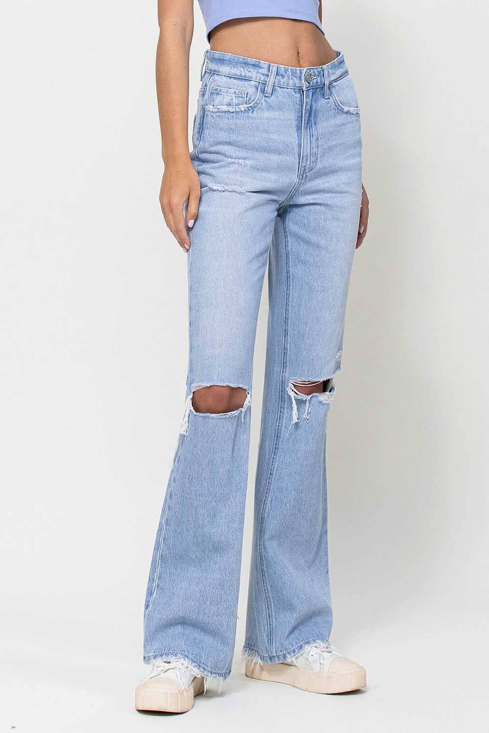 Vervet 90's Super High Distressed Flare Jeans - Premium Jeans from VERVET by FLYING MONKEY - Just $72! Shop now at Ida Louise Boutique