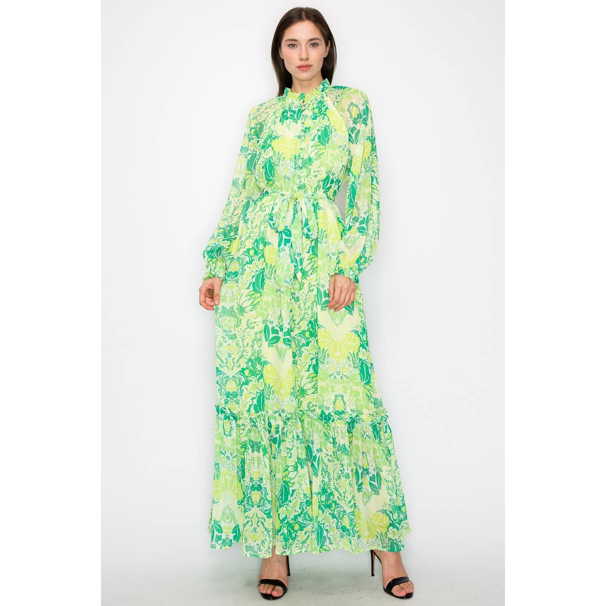 Floral print button down closure self tie maxi dress - Premium  from INA - Just $82! Shop now at Ida Louise Boutique