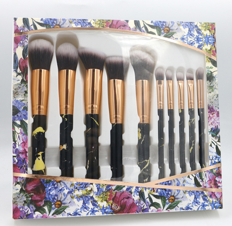 Color: Black, style: Box - Marble Handle 10 Brush Set - Premium Makeup Brushes from Ida Louise Boutique - Just $16! Shop now at Ida Louise Boutique