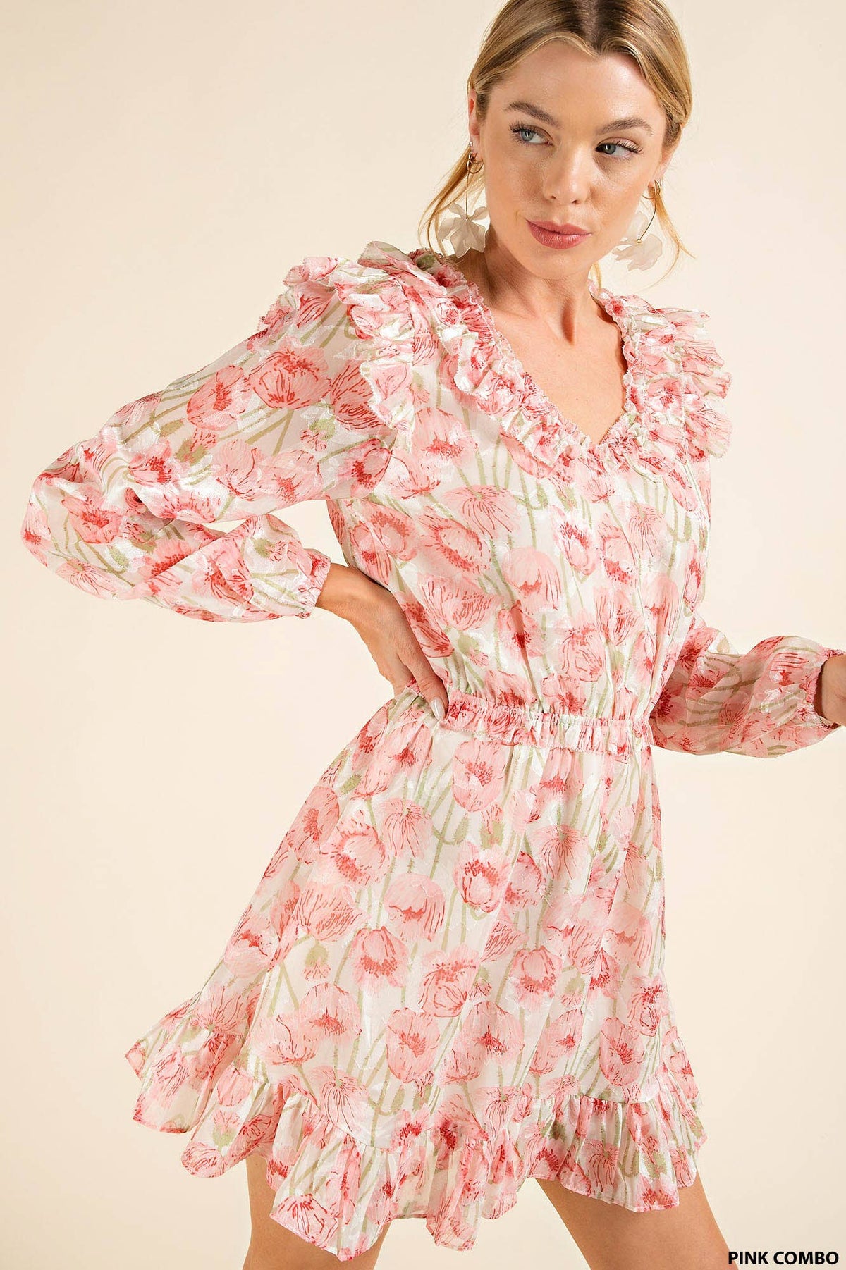 CHIFFON FLOWER PRINTED DRESS - Premium Dresses from Kori - Just $62! Shop now at Ida Louise Boutique