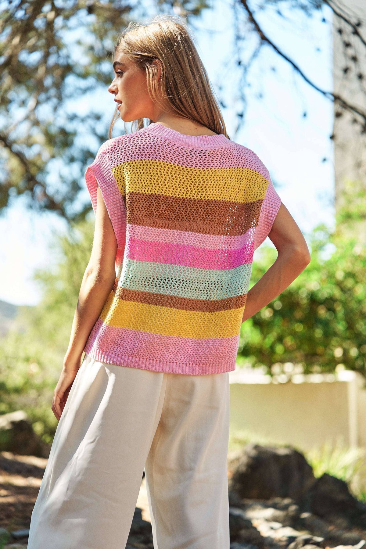 PLUS CROCHET MULTI STRIPED PULLOVER KNIT VEST - Premium Tops from Davi & Dani - Just $50! Shop now at Ida Louise Boutique