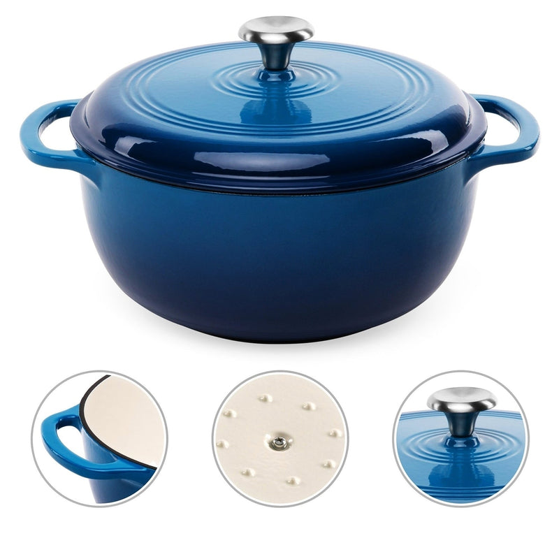 6 Quart Large Blue Enamel Cast-Iron Dutch Oven Kitchen Cookware - Premium Cookware Sets from Ida Louise Boutique - Just $131.50! Shop now at Ida Louise Boutique