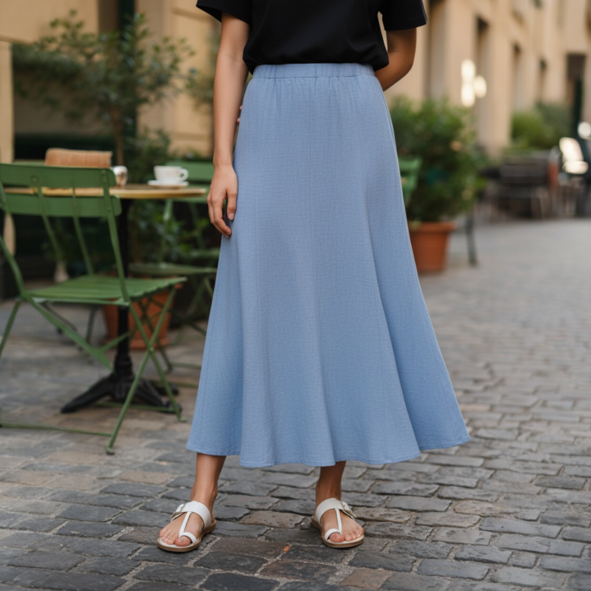 Dania Crinkle Linen Midi Skirt