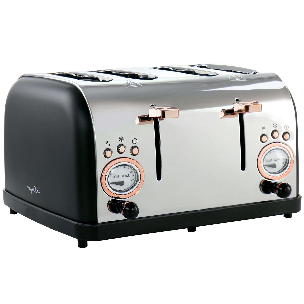 MegaChef 4 Slice Wide Slot Toaster with Variable Browning in Black and Rose Gold - Premium Ovens & Toasters from MegaChef - Just $100.79! Shop now at Ida Louise Boutique