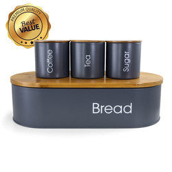 MegaChef Bamboo Kitchen Countertop 4 Piece Metal Bread Basket and Canister Set in Gray with Lids - Premium Housewares & Kitchenware from Ida Louise Boutique - Just $52.01! Shop now at Ida Louise Boutique