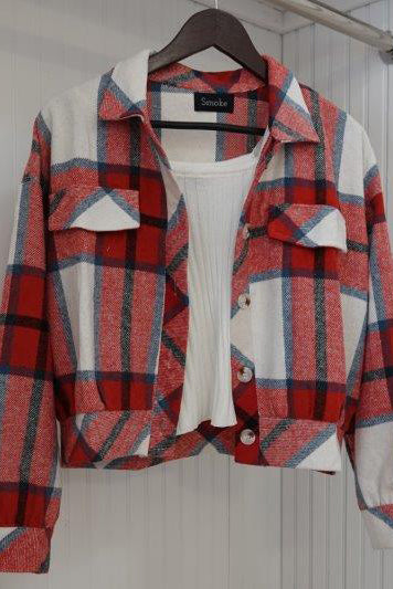Smoke Red Crop Flannel - Premium Flannel from Ida Louise Boutique - Just $23! Shop now at Ida Louise Boutique