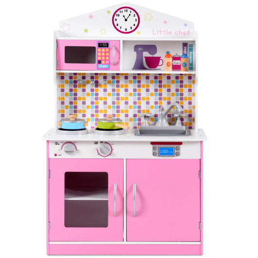 Kids Wooden Pretend Cooking Playset Cookware Play Set Kitchen Toys Toddler Gift-Pink - Color: Pink - Premium Toys & Hobbies > Pretend Toys > Play Kitchen Sets from Ida Louise Boutique - Just $117.60! Shop now at Ida Louise Boutique