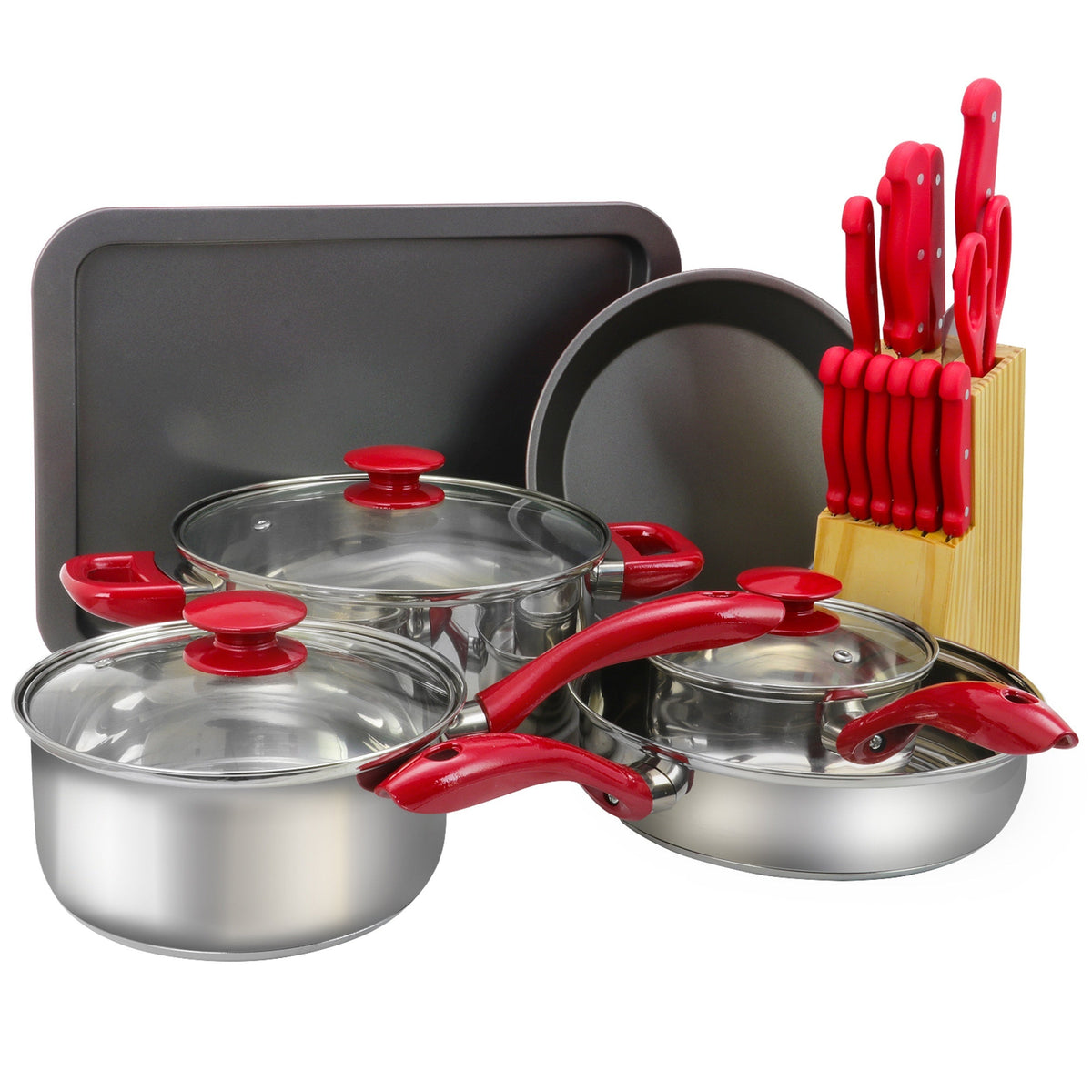 MegaChef 22 Piece Aluminum Cookware Combo Set in Red - Premium Cookware Bundles from MegaChef - Just $75.98! Shop now at Ida Louise Boutique