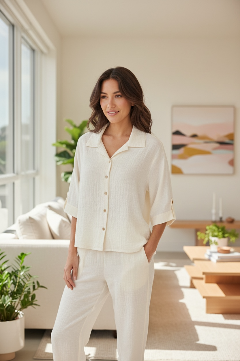 TEXTURED COTTON SHORT SLEEVE BUTTON UP SHIRT