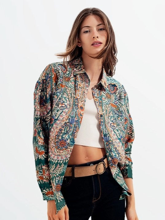 Darla Green Paisley Floral Print Shirt - Premium Apparel & Accessories from Q2 - Just $48! Shop now at Ida Louise Boutique