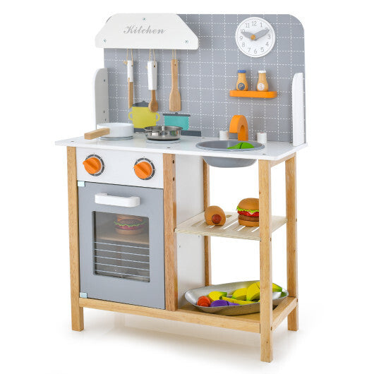Wooden Toddler Pretend Kitchen Set with Cookware Accessories for Boys and Girls-Grey - Color: Gray - Premium Toys & Hobbies > Pretend Toys > Play Kitchen Sets from Ida Louise Boutique - Just $99.36! Shop now at Ida Louise Boutique