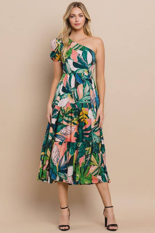 Floral Printed Green One Shoulder Midi Dress - Premium Midi Dress from TCEC - Just $74! Shop now at Ida Louise Boutique