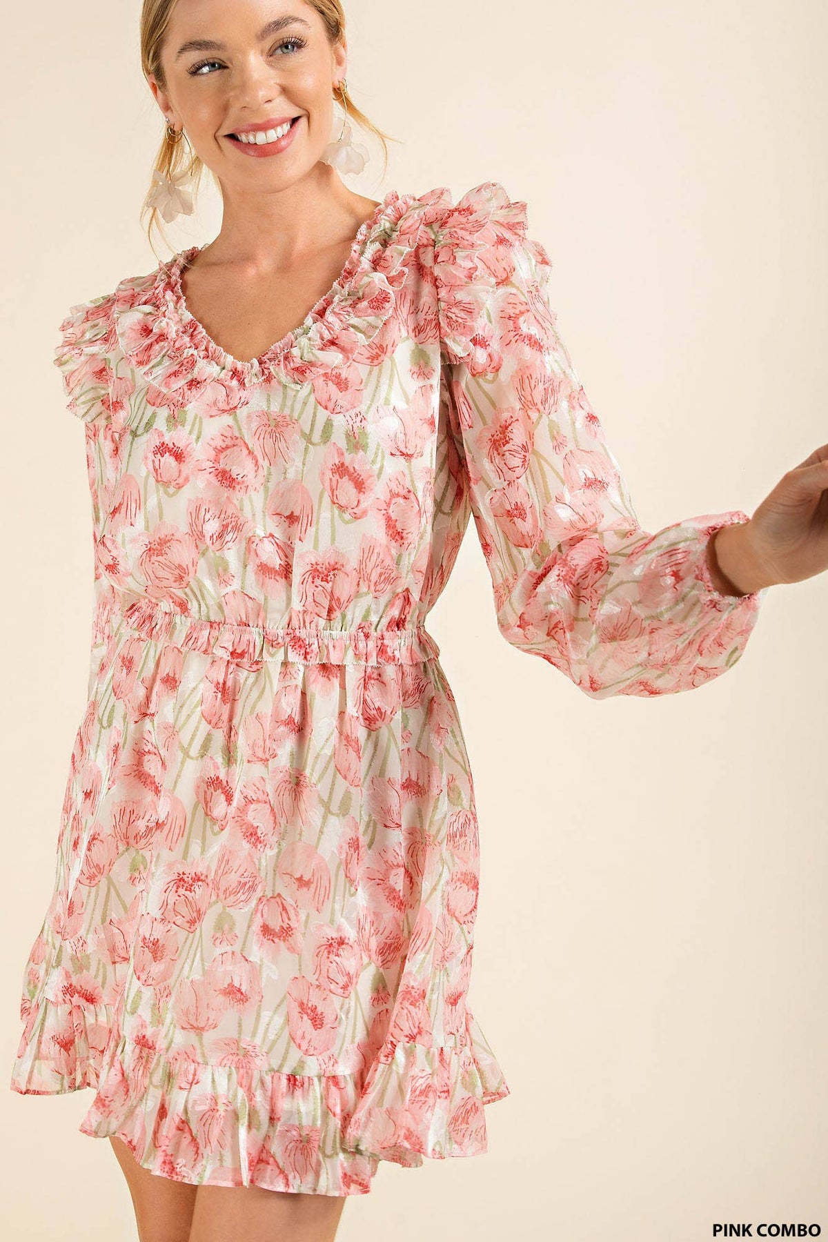 CHIFFON FLOWER PRINTED DRESS - Premium Dresses from Kori - Just $62! Shop now at Ida Louise Boutique