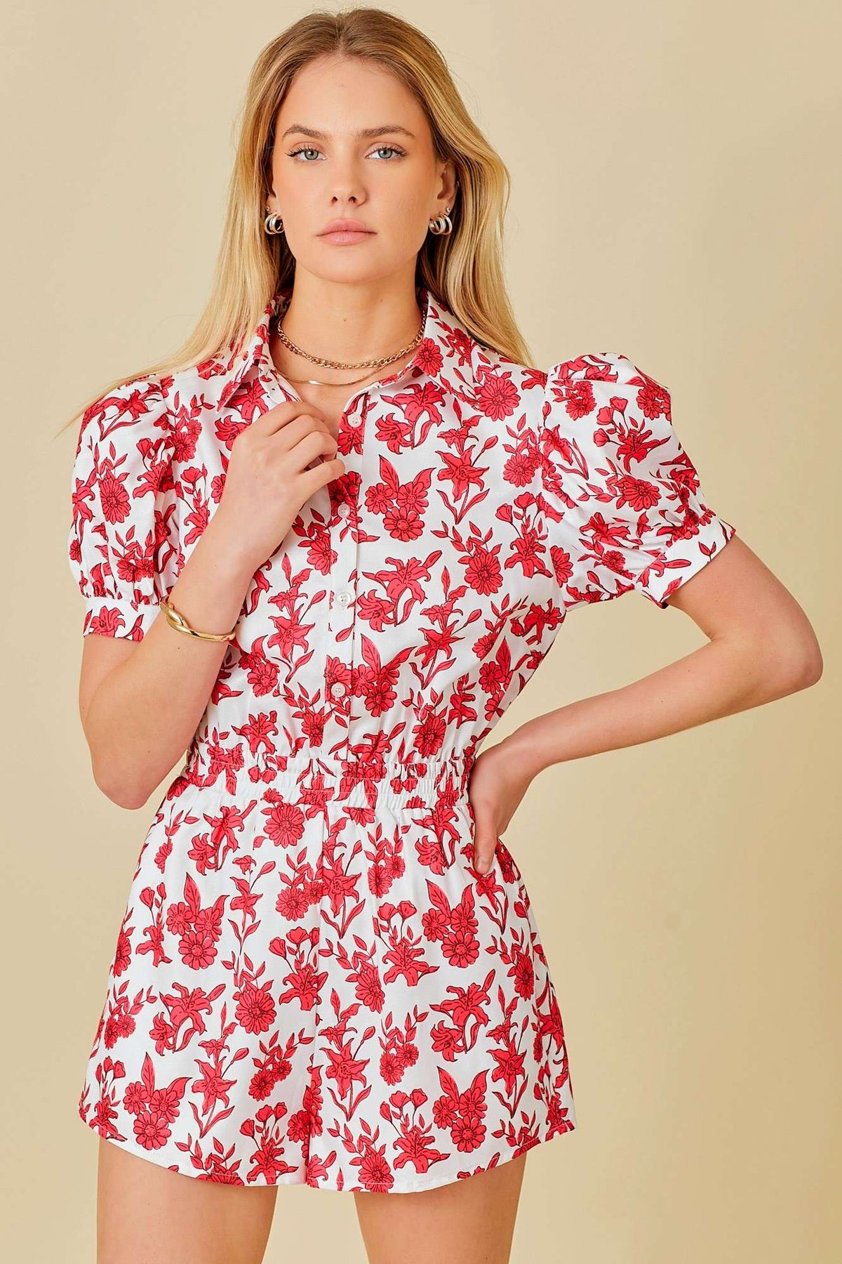 Puff Shoulder Floral Print Romper - Premium  from Main Strip - Just $51! Shop now at Ida Louise Boutique