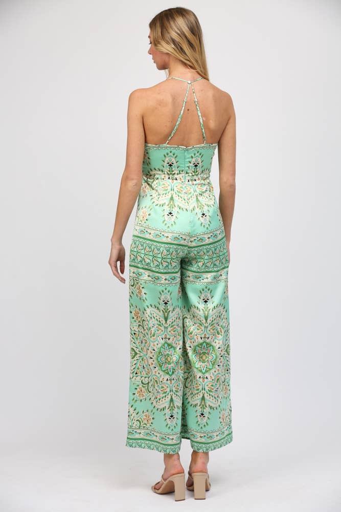 Border Print Tie Front Green Paisley Jumpsuit - Premium Jumpsuit from FATE - Just $64! Shop now at Ida Louise Boutique