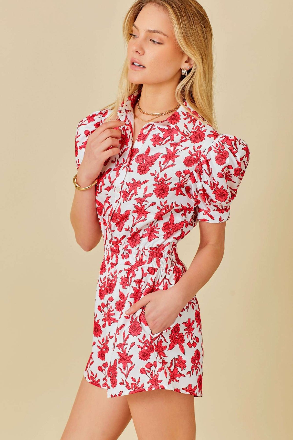 Puff Shoulder Floral Print Romper - Premium  from Main Strip - Just $51! Shop now at Ida Louise Boutique