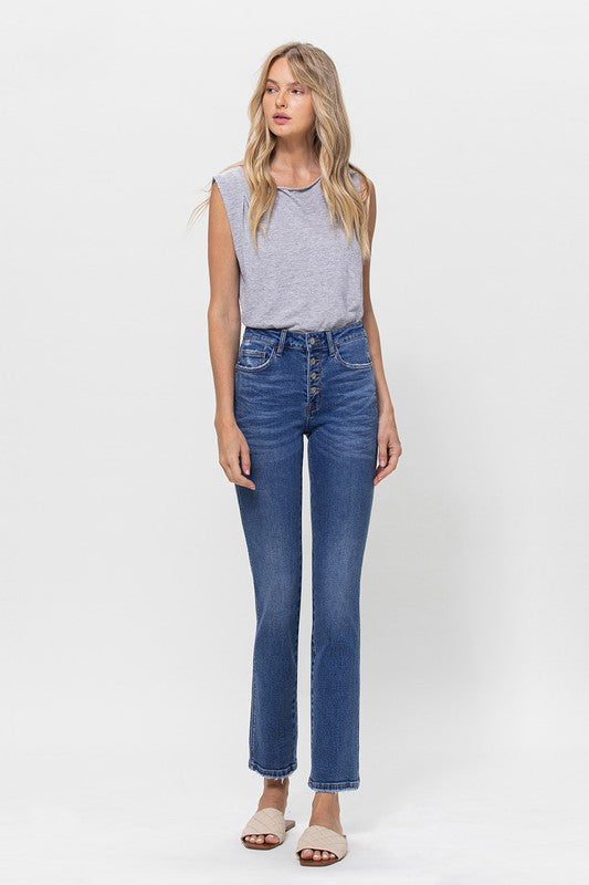 Stretch Mid-Rise Straight Leg w/ Button Up - Premium Jeans from VERVET by Flying Monkey - Just $68! Shop now at Ida Louise Boutique