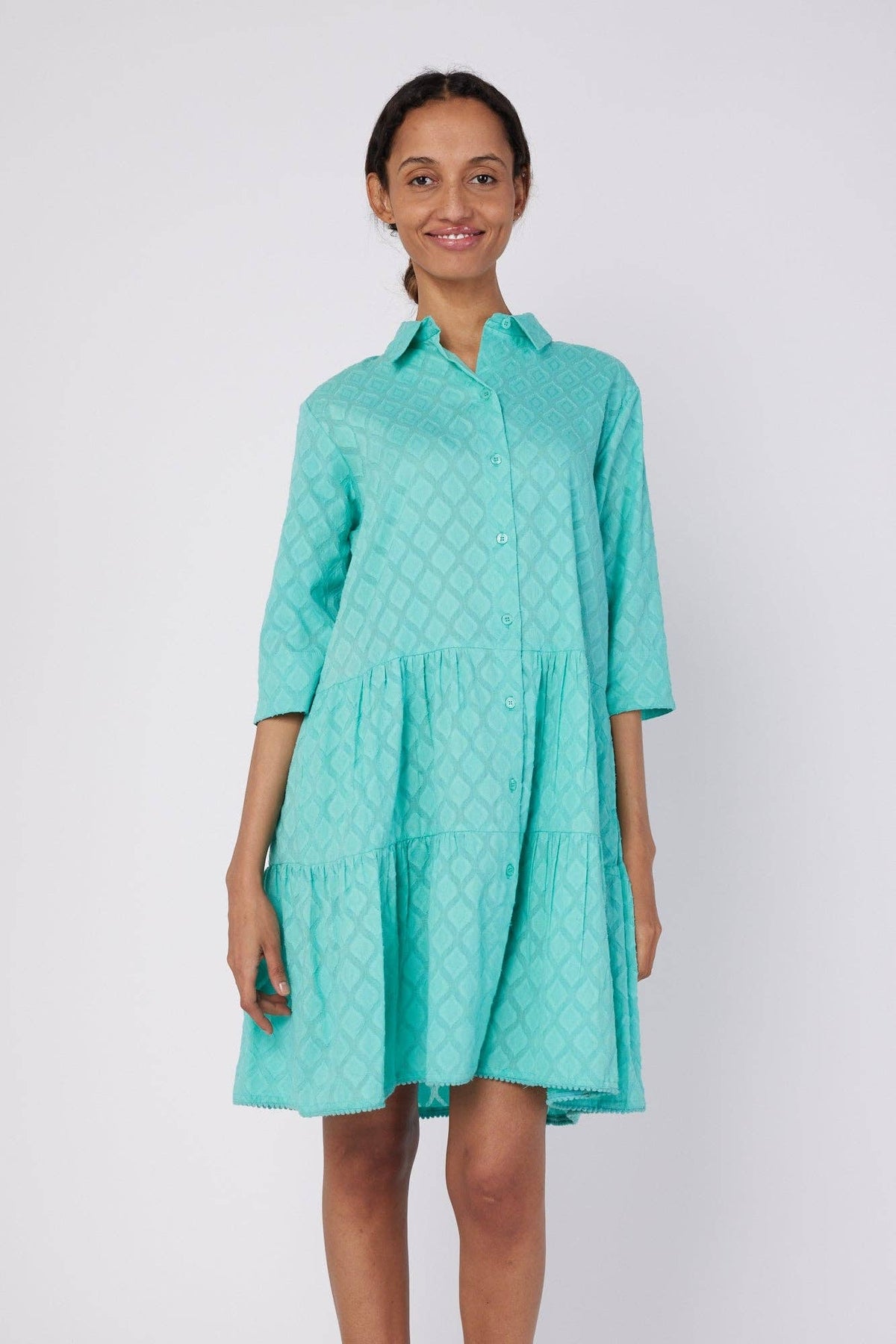 Alcee Turquoise Blue Resort Wear Summer Shirt Dress - Premium Dresses from ModaPosa - Just $78! Shop now at Ida Louise Boutique