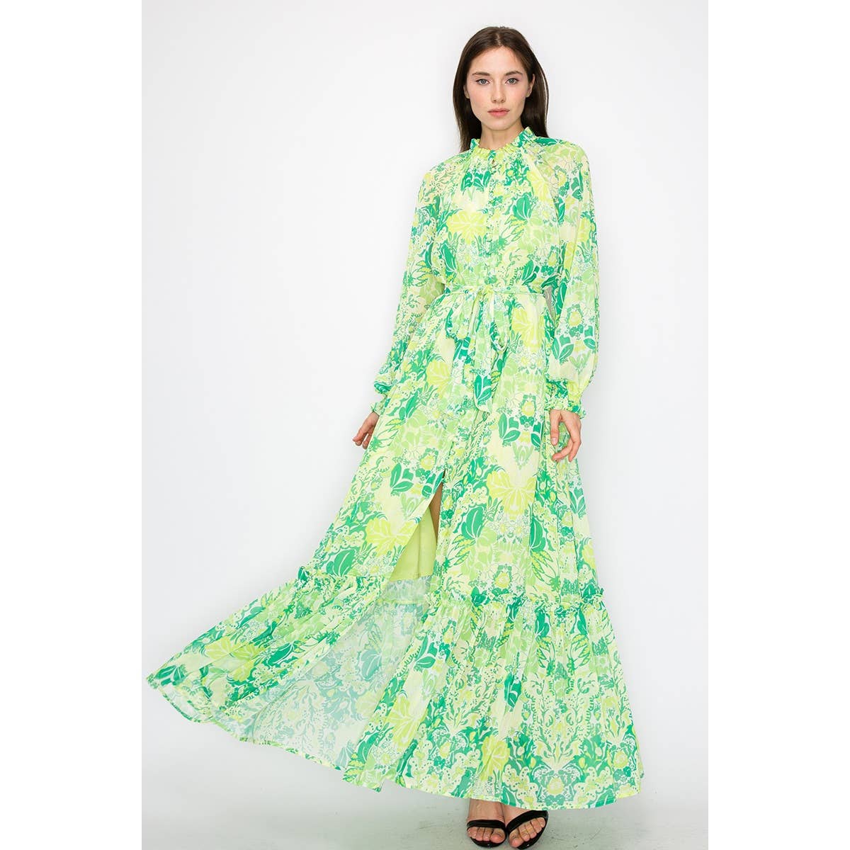 Floral print button down closure self tie maxi dress - Premium  from INA - Just $82! Shop now at Ida Louise Boutique