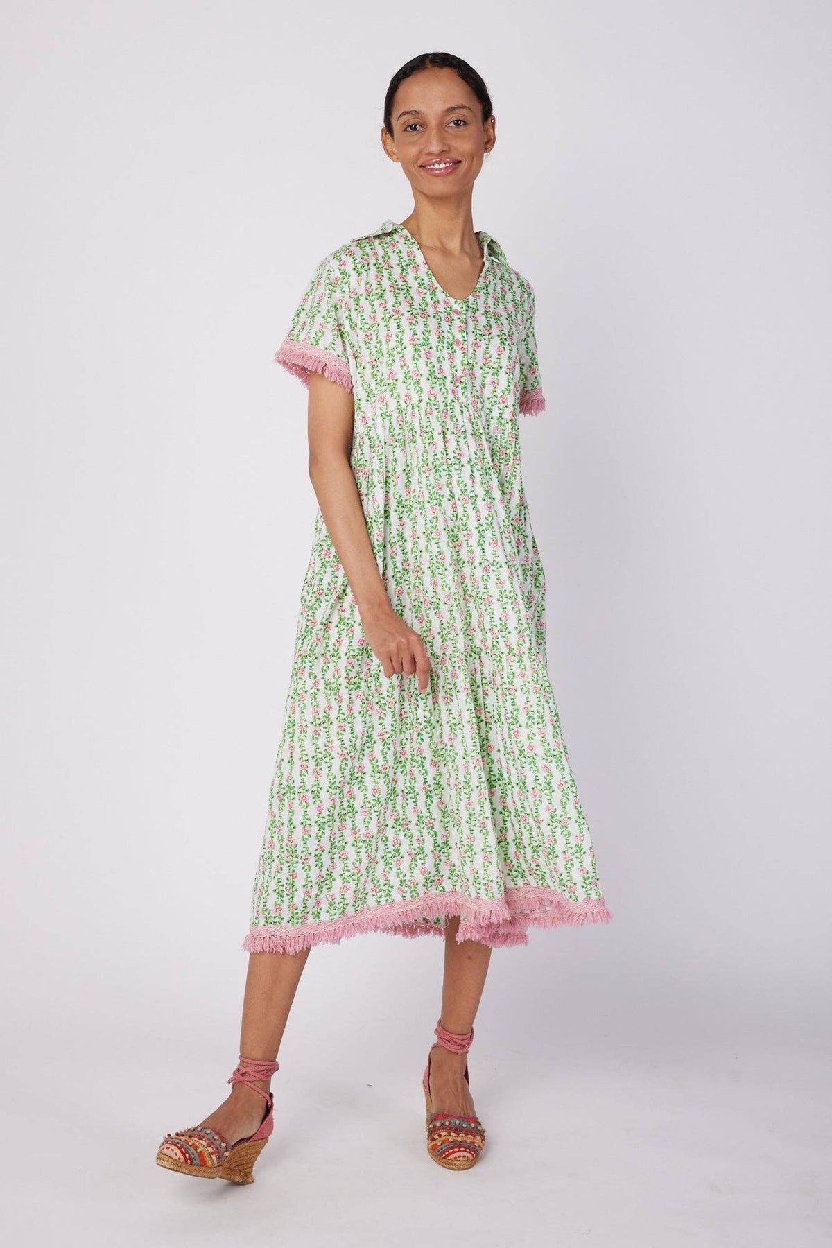 Cadenza Midi Resort Dress Pink Green - Premium Dresses from ModaPosa - Just $76! Shop now at Ida Louise Boutique
