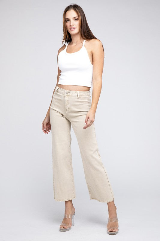 Acid Wash Frayed Cutoff Hem Straight Wide Pants - Premium Jeans from ZENANA - Just $68! Shop now at Ida Louise Boutique