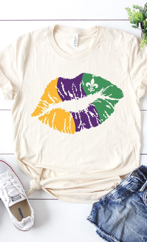 Mardi Gras Lip Graphic Tee - Premium T-Shirt from Kissed Apparel - Just $30! Shop now at Ida Louise Boutique