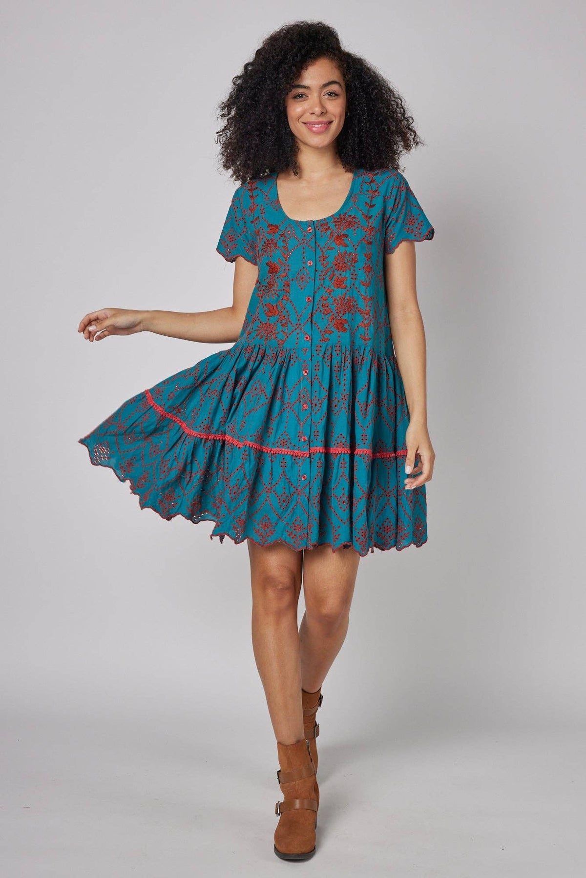Simonetta Blue Hand Embroidered Fall Dress - Premium Dress from ModaPosa - Just $98! Shop now at Ida Louise Boutique