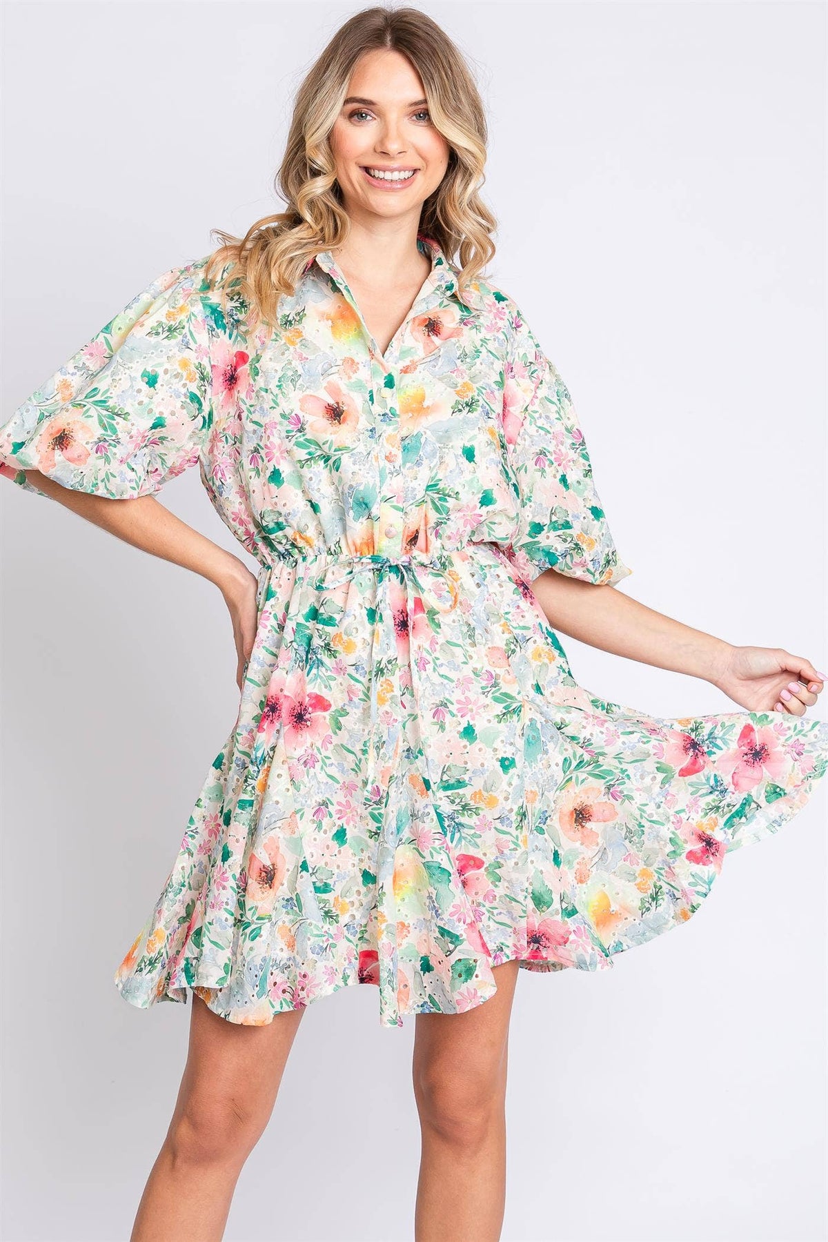 Floral Button Up Eyelet Dress S-3X - Premium Dress from GeeGee Clothing - Just $62! Shop now at Ida Louise Boutique