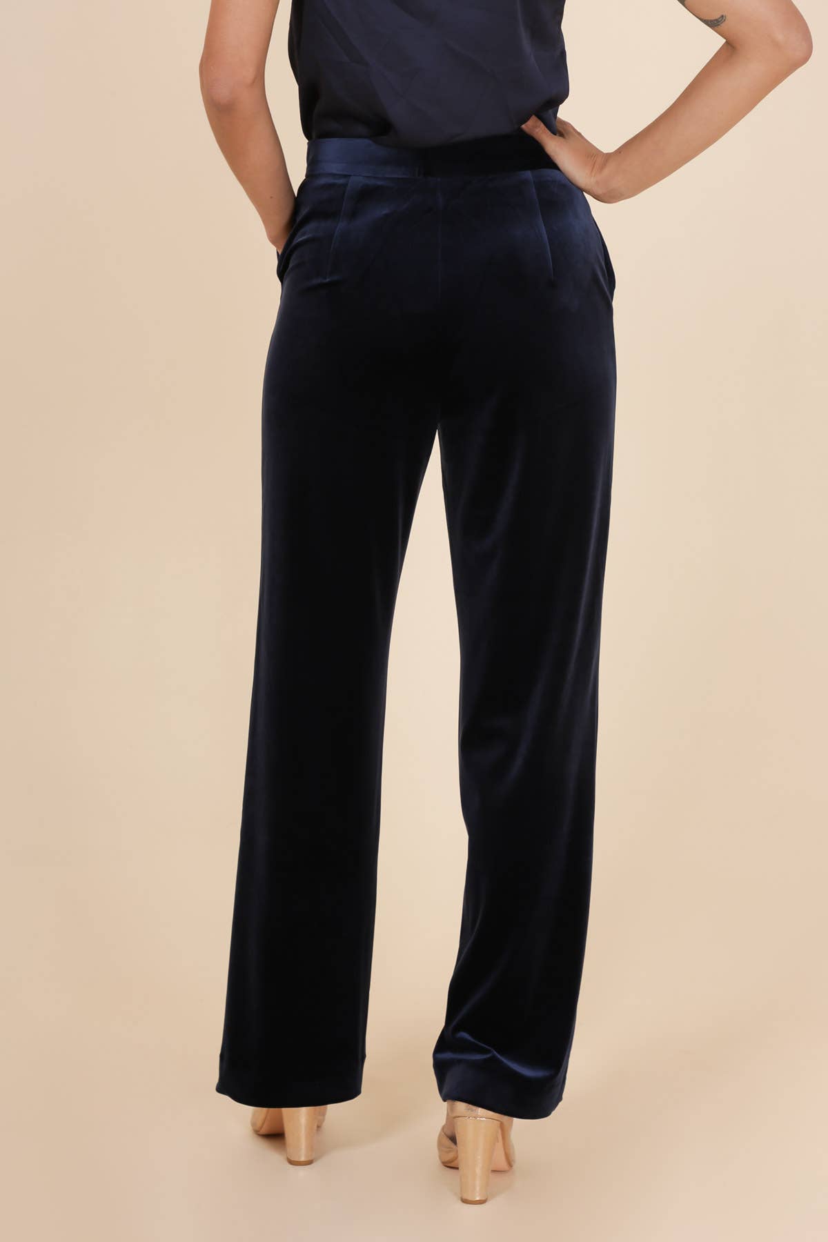 Straight Cut Navy High Waist Velvet Pants Matching Blazer Available - Premium Pants from CHOKLATE PARIS - Just $76! Shop now at Ida Louise Boutique