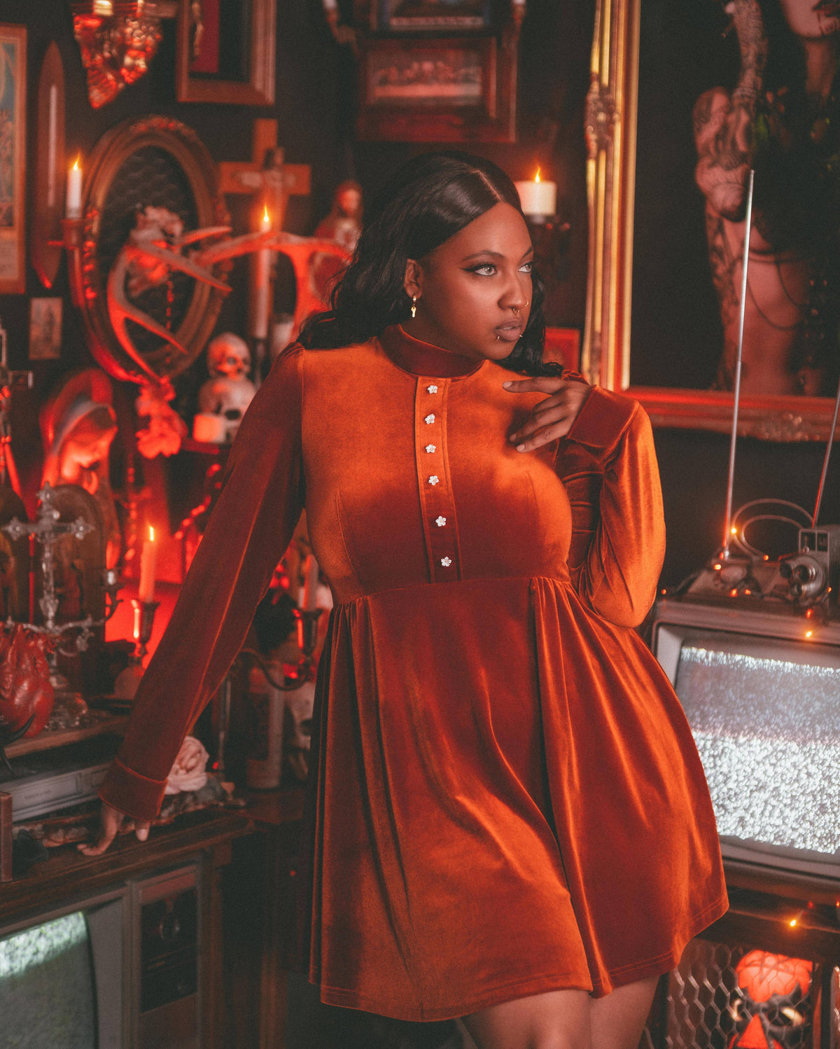 Myers Orange Velvet Dress w/ Pockets - Premium Dresses from Lively Ghosts - Just $70! Shop now at Ida Louise Boutique