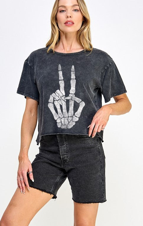 Bony Peace Hand Crop Tee - Premium T-Shirt from Ida Louise Boutique - Just $46! Shop now at Ida Louise Boutique