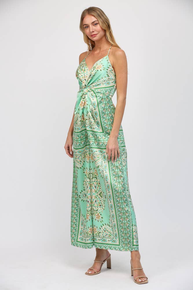 Border Print Tie Front Green Paisley Jumpsuit - Premium Jumpsuit from FATE - Just $64! Shop now at Ida Louise Boutique