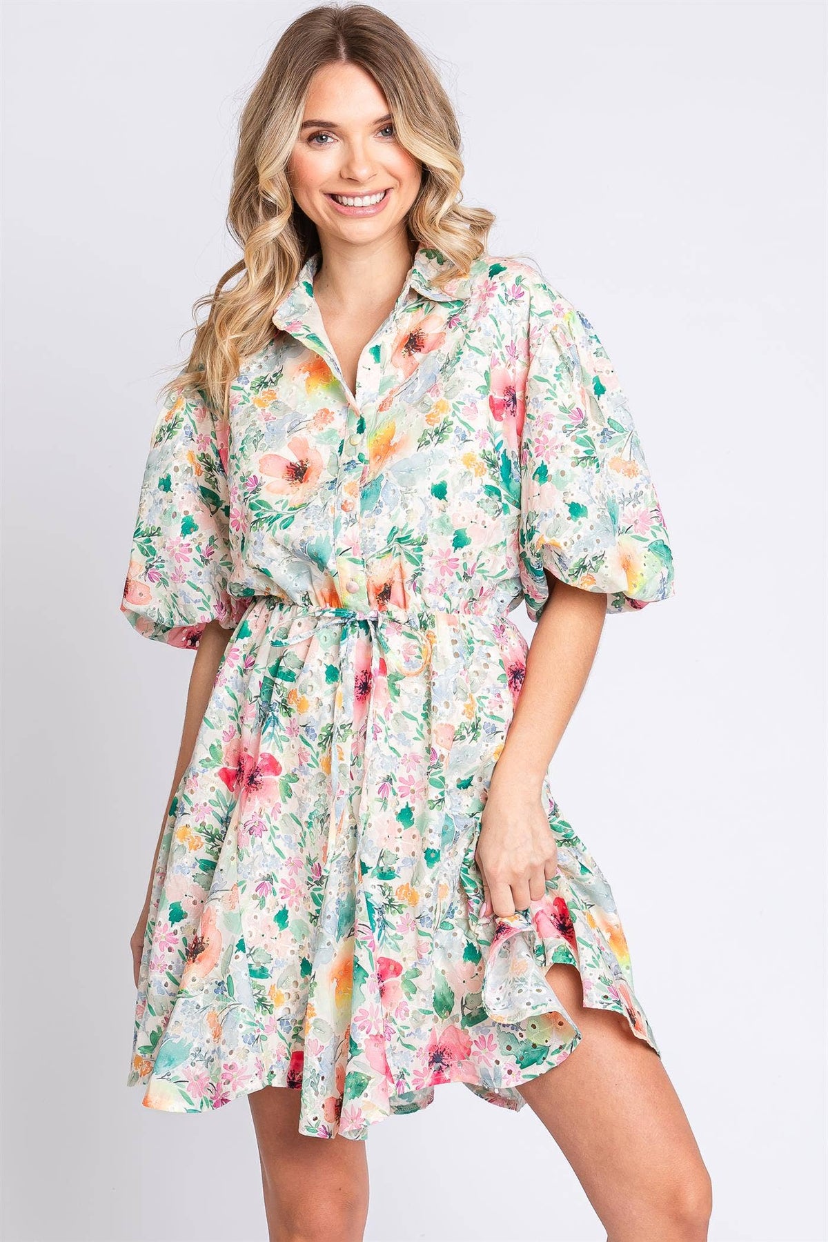 Floral Button Up Eyelet Dress S-3X - Premium Dress from GeeGee Clothing - Just $62! Shop now at Ida Louise Boutique