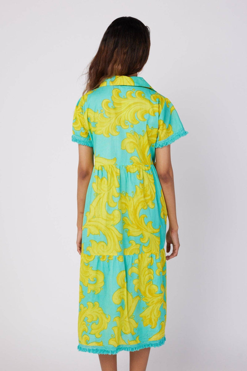 Cadenza Midi Resort Summer Dress Blue Gold - Premium Dress from ModaPosa - Just $93! Shop now at Ida Louise Boutique
