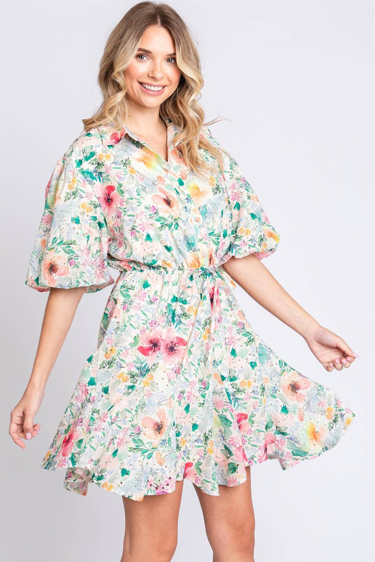 Floral Button Up Eyelet Dress S-3X - Premium Dress from GeeGee Clothing - Just $62! Shop now at Ida Louise Boutique