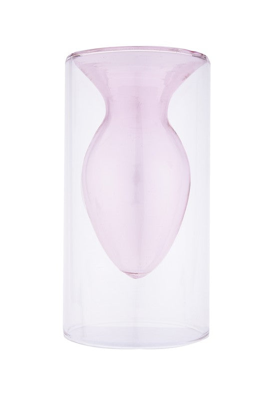 Double Layer Transparent Glass Vase - Pink - Premium Vase from ReeVe - Just $24! Shop now at Ida Louise Boutique