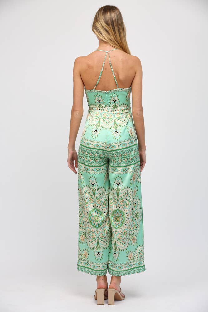 Border Print Tie Front Green Paisley Jumpsuit - Premium Jumpsuit from FATE - Just $64! Shop now at Ida Louise Boutique