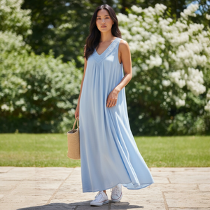 Teena Linen V-Neck Maxi Tank Dress with Pockets