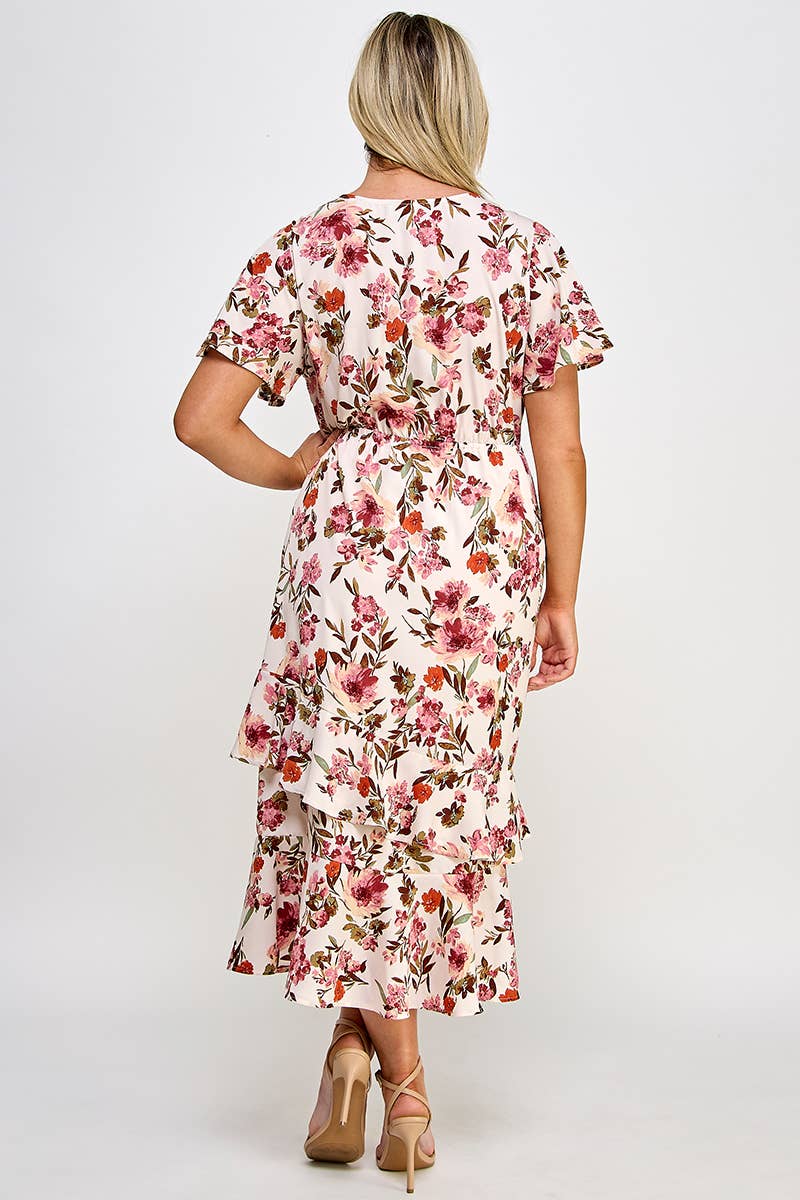Plus Size Ruffled Floral Midi Dress - Premium Dresses from Haute Fox Plus Size & Contemporary - Just $63! Shop now at Ida Louise Boutique