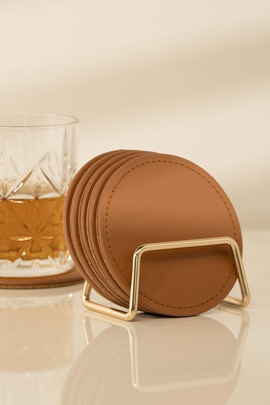 6 Round PU Leather Coasters Set - Premium  from ReeVe - Just $22! Shop now at Ida Louise Boutique